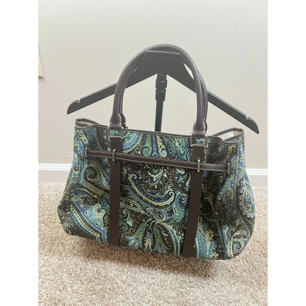 TUMI Chatham Paisley Wool Tote Bag Blue Green Boho Travel Shoulder Purse